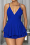 sexy plus size slight stretch solid color wrinkle fabric backless playsuit_Black_Magenta_Yellow_Blue