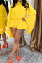stylish plus size non-stretch chiffon lantern sleeve pleated playsuit_Black_White_Pink_Yellow
