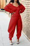 casual plus size slight stretch simple 5-colors solid color v-neck jumpsuit_Black_White_Red