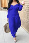 casual plus size slight stretch simple 5-colors solid color v-neck jumpsuit_Black_White_Red_Yellow_Sea Blue