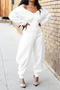 casual plus size slight stretch simple 5-colors solid color v-neck jumpsuit_Black_White