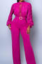 stylish plus size slight stretch 5 colors lace stitching with belt jumpsuit_Black_Pink_Red_Magenta