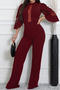 stylish plus size slight stretch mesh stitching three-quarter sleeve jumpsuit_Black_Rose Red