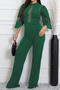 stylish plus size slight stretch mesh stitching three-quarter sleeve jumpsuit_Black_Rose Red_Green