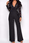 stylish plus size slight stretch see through lace stitching v-neck jumpsuit_Black