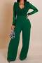stylish plus size slight stretch see through mesh stitching v-neck jumpsuit_Black_Green