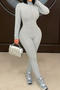 casual plus size slight stretch 4-colors solid color slim zip-up jumpsuit_Black_Gray