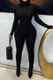 casual plus size slight stretch 4-colors solid color slim zip-up jumpsuit_Black