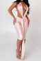 sexy slight stretch 3 colors deep v halter-neck long ribbon crop jumpsuit_Black_Pink