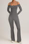 casual slight stretch solid color slim-fit sling long-sleeved jumpsuit_Black_Dark Gray