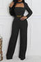 casual plus size slight stretch solid color slim hollow jumpsuit_Black