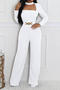 casual plus size slight stretch solid color slim hollow jumpsuit_Black_White