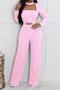 casual plus size slight stretch solid color slim hollow jumpsuit_Black_White_Pink