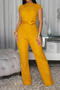 casual plus size slight stretch solid color lace jumpsuit with belt_Black_Yellow