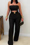 casual plus size slight stretch solid color tube top hollow jumpsuit_Black