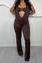 sexy slight stretch 4 colors halter-neck solid color two-piece jumpsuit_Black_Rose Red_Sky Blue_Brown