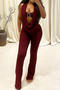 sexy slight stretch 4 colors halter-neck solid color two-piece jumpsuit_Black_Rose Red