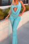 sexy slight stretch 4 colors halter-neck solid color two-piece jumpsuit_Black_Rose Red_Sky Blue