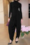 casual slight stretch high collar solid color jumpsuit_Black