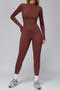 sports stretch solid color tight fleece with padded yoga jumpsuit size run small_Black_Dark Blue_Beige_Reddish Brown