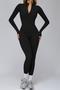 sports stretch solid color tight fleece with padded yoga jumpsuit size run small_Black