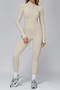 sports stretch solid color tight fleece with padded yoga jumpsuit size run small_Black_Dark Blue_Beige