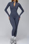 sports stretch solid color tight fleece with padded yoga jumpsuit size run small_Black_Dark Blue