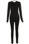 casual slight stretch 5 colors crew neck slim jumpsuit_Black