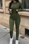 casual slight stretch 5 colors crew neck slim jumpsuit_Black_Gray_Green