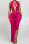 sexy slight stretch 5 colors solid color halter-neck shirring playsuit_Black_Red_Magenta