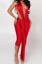 sexy slight stretch 5 colors solid color halter-neck shirring playsuit_Black_Red