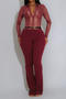 sexy plus size slight stretch see-through mesh stitching slim jumpsuit with belt_Black_Rose Red