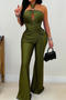 casual plus size slight stretch solid color halter neck slim fit flared jumpsuit_Black_Rose Red_Dark Green