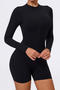 sexy slight stretch backless solid color crew neck padded playsuit_Black