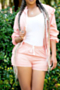 autumn solid color plus size 3 colors zip-up hooded new fashion simple inelastic casual two-piece set_Sky Blue_Pink