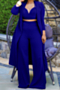 autumn new plus size solid color stretch halter-neck vest wide-leg pants with suit-collar cardigan stylish three-piece set_Black_Purple_Blue