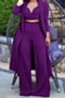 autumn new plus size solid color stretch halter-neck vest wide-leg pants with suit-collar cardigan stylish three-piece set_Black_Purple