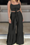 plus-size solid color sling bandage stretch loose two-piece set_Black