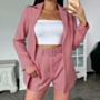 early autumn new style solid color 6 colors micro elastic casual suit two-piece set (with belt)_Black_White_Pink