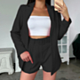 early autumn new style solid color 6 colors micro elastic casual suit two-piece set (with belt)_Black