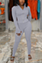 autumn new plus size solid color stretch zip-up thumb-hole casual minimalist sports two-piece set_Black_Beige_Sky Blue_Orange_Gray