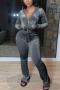 casual plus size stretch pure color hooded velvet two-piece set new add colors_Black_Gray