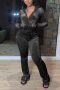 casual plus size stretch pure color hooded velvet two-piece set new add colors_Black