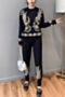 autumn beaded embroidered long-sleeve new stylish stretch casual two-piece set (size runs small)_Black