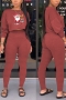 santa claus printing plus size new stylish autumn christmas round neck stretch casual two-piece set_Black_Rose Red