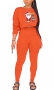 santa claus printing plus size new stylish autumn christmas round neck stretch casual two-piece set_Black_Rose Red_Orange