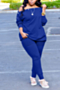 plus size solid color single breasted off-shoulder stretch casual autumn stylish two-piece set_Black_Dark Green_Blue