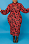 autumn plus size xl-5xl leopard batch printing sling casual midi dress with separate sleeve_Red