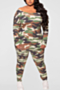plus size xl-5xl camo batch printing boat neck autumn new stylish stretch casual two-piece set_Dark Green