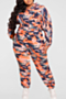 plus size xl-5xl autumn new stylish camo batch printing stretch casual hooded two-piece set_Orange